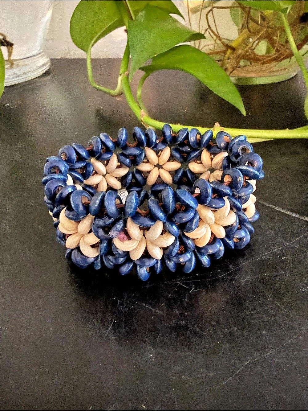 Vintage Hawaiian Luau Seed Beads Cuff Surfer Bracelet